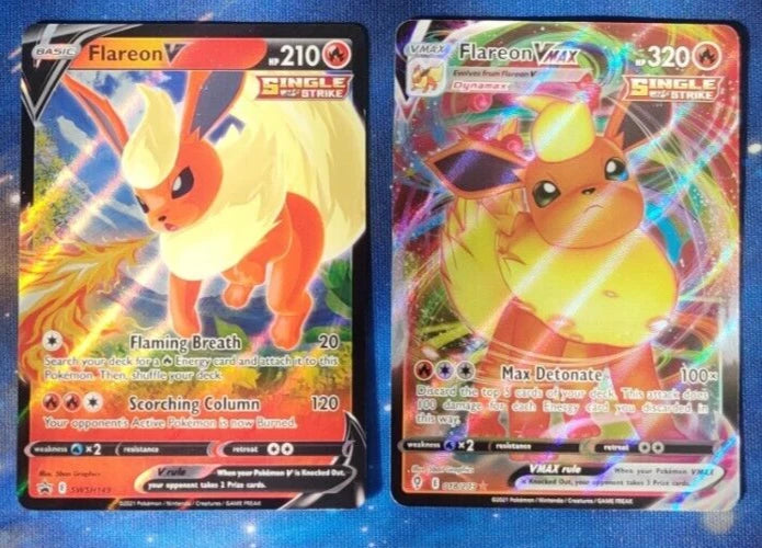 Flareon V & Flareon VMAX Pokémon 2 Card Lot - Eevolution Pair